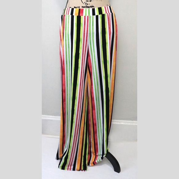 C Est 1946 Women Size M Colorful Stripe Stretch Pull On Wide Leg High Rise Pants - Picture 1 of 10